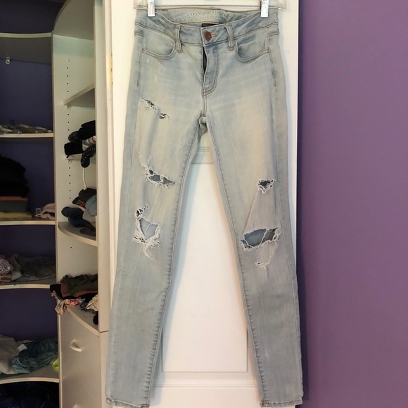 AMERICAN EAGLE RIPPED DISTRESSED SKINNY JEANS - Picture 5 of 11